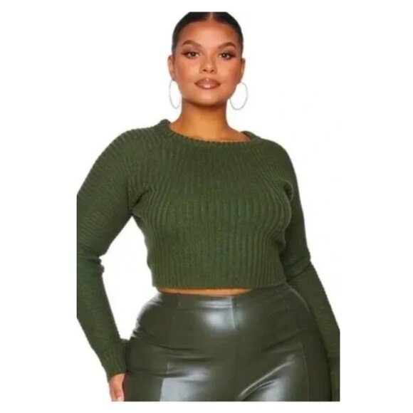 Women's Plus Size Cropped Knit Ribbed Sweater UK XXL US 18/20 - Picture 2 of 9